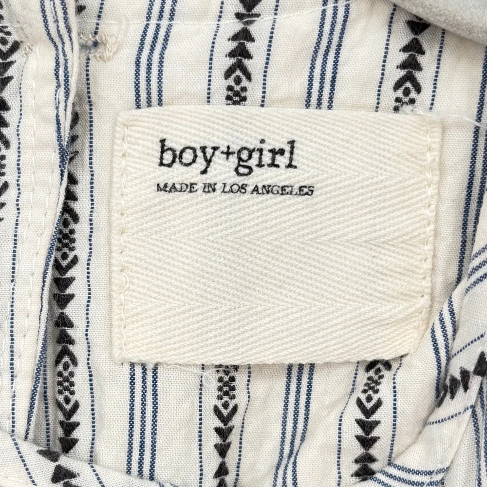 Boy + Girl 100%‎ Cotton Striped Dress Sz 8 Cream Blue Drop Waist Made in USA